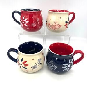 Temptations by Tara Patriotic Fireworks 4th of July Set of 4 Coffee Mugs 12 oz